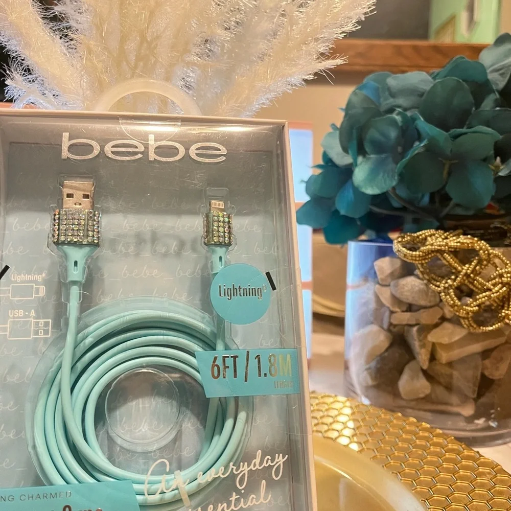 Bebe Aqua Lightning Cable with Rhinestone Accents cellphone
